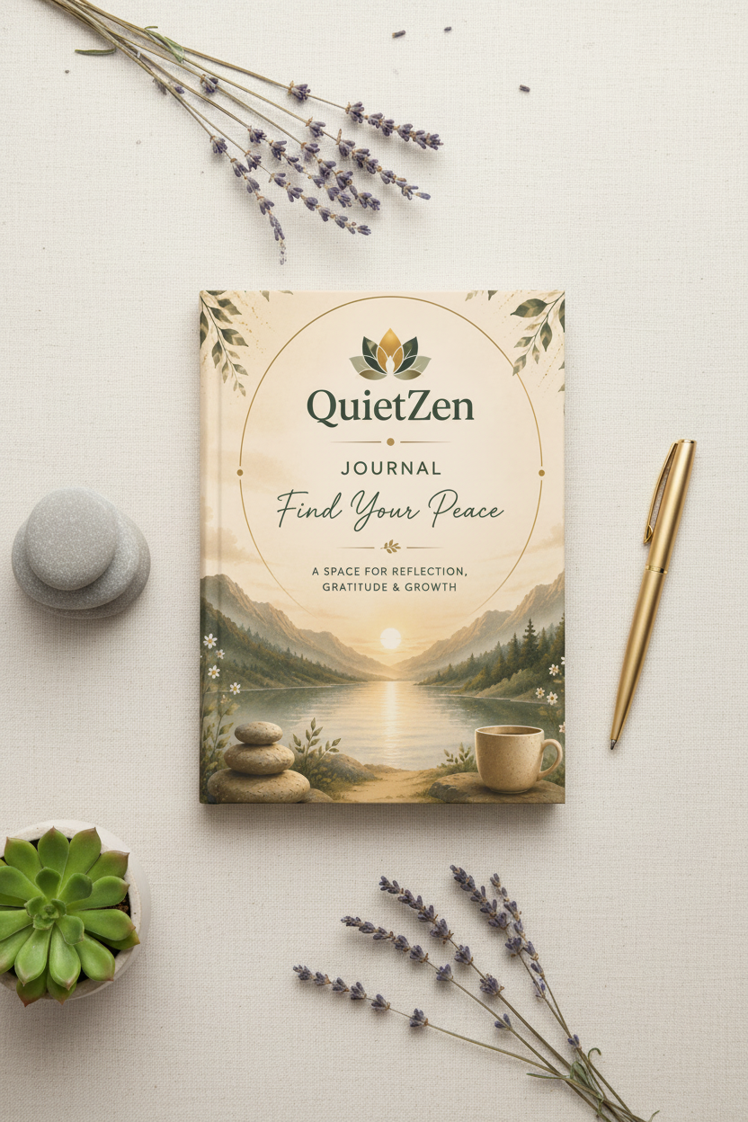 QuietZen Mindful Hardcover Journal — Matte Finish Lined Notebook for Daily Reflection