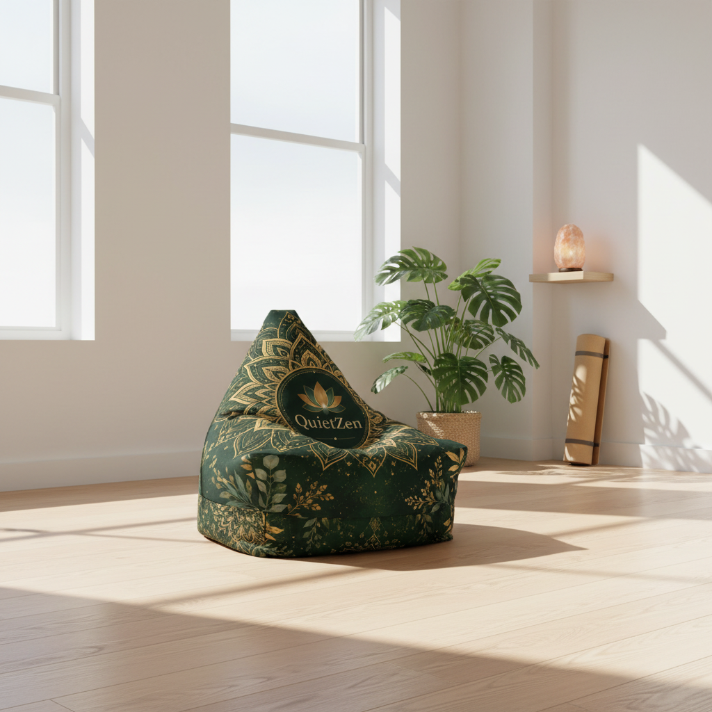 QuietZen Mandala Bean Bag Cover — Emerald Gold Meditation Floor Lounger