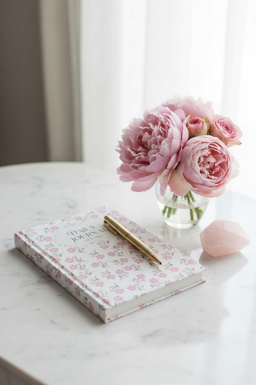QuietZen Daily Journal — Floral Hardcover Lined Notebook for Women