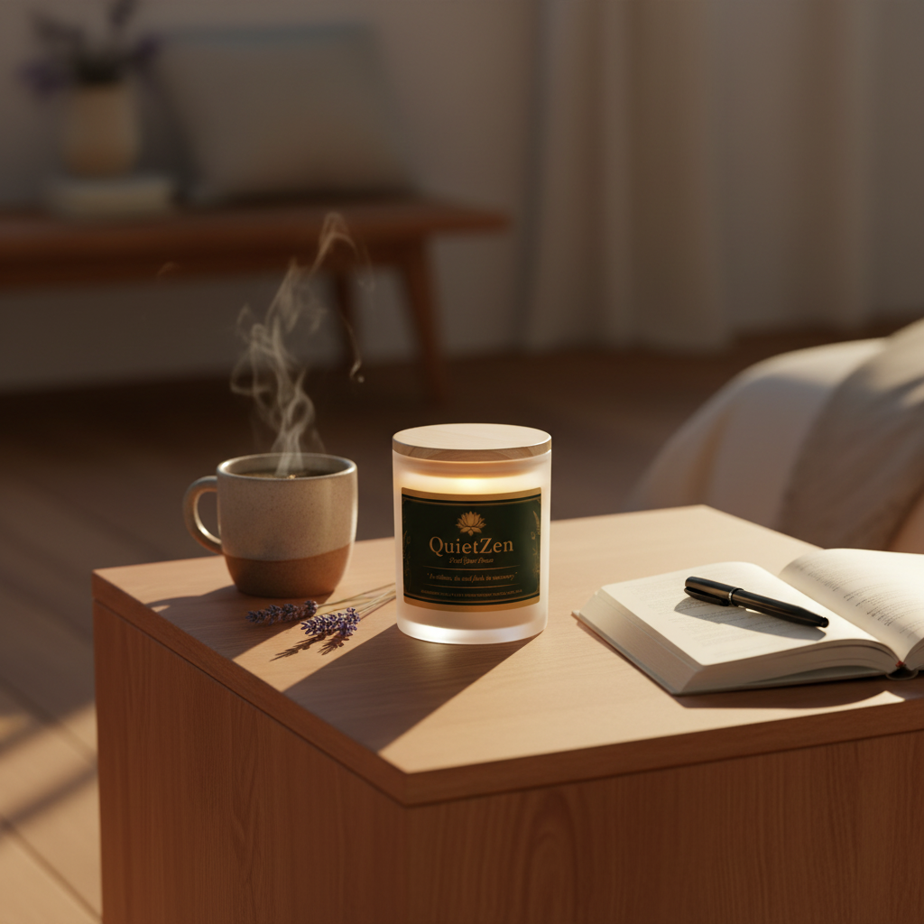 QuietZen Frosted Glass Scented Candle — Coconut Soy Wooden Wick | 8 Calming Scents