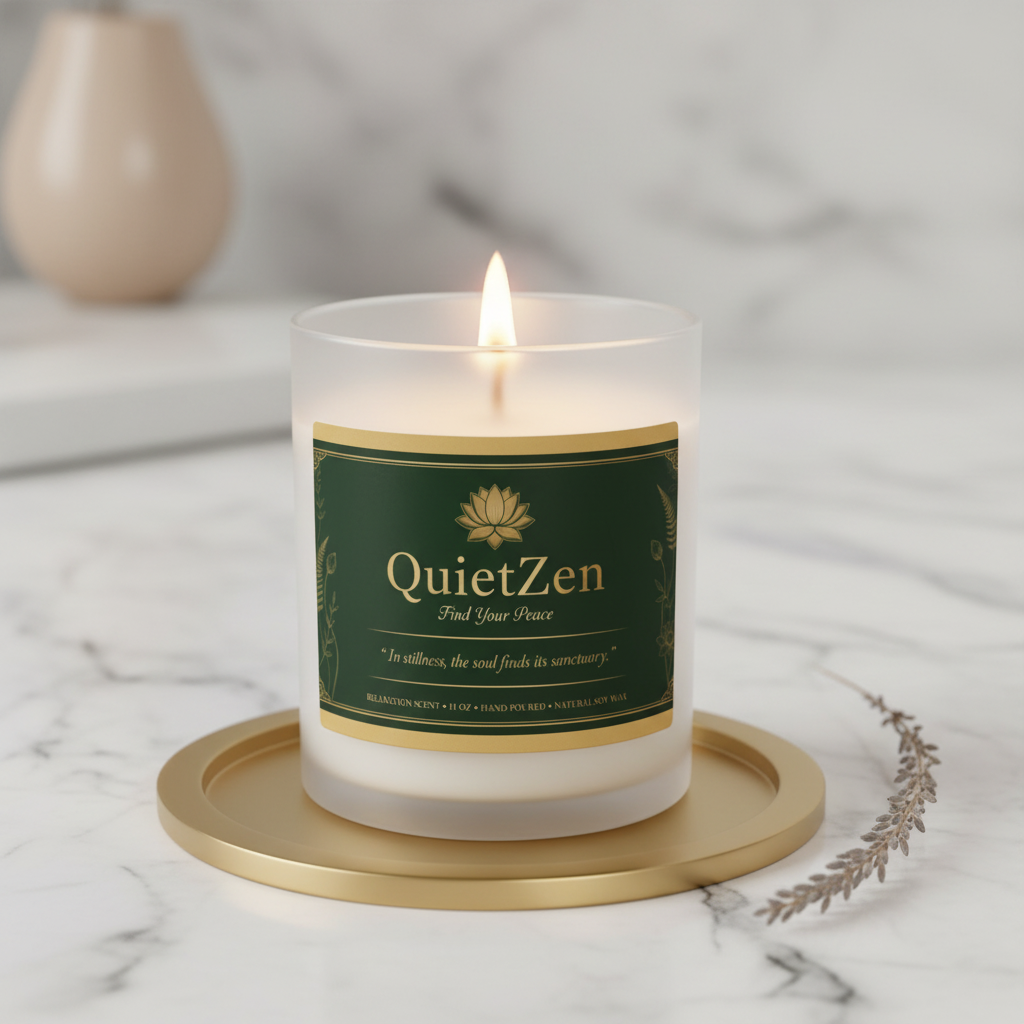 QuietZen Frosted Glass Scented Candle — Coconut Soy Wooden Wick | 8 Calming Scents