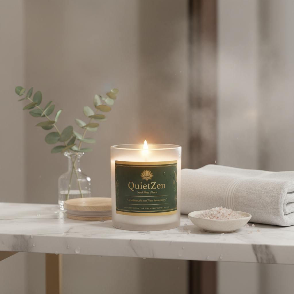 QuietZen Frosted Glass Scented Candle — Coconut Soy Wooden Wick | 8 Calming Scents