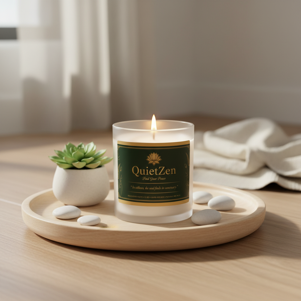QuietZen Frosted Glass Scented Candle — Coconut Soy Wooden Wick | 8 Calming Scents